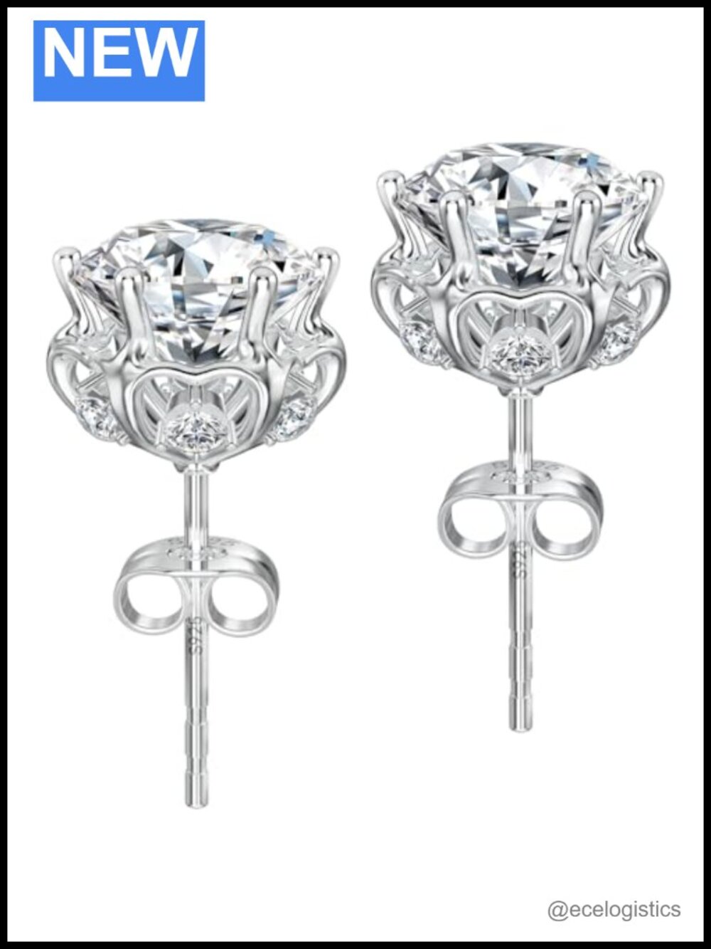 Moissanite Stud Earrings 925 Sterling Silver Plated 18k White Gold Flower Heart